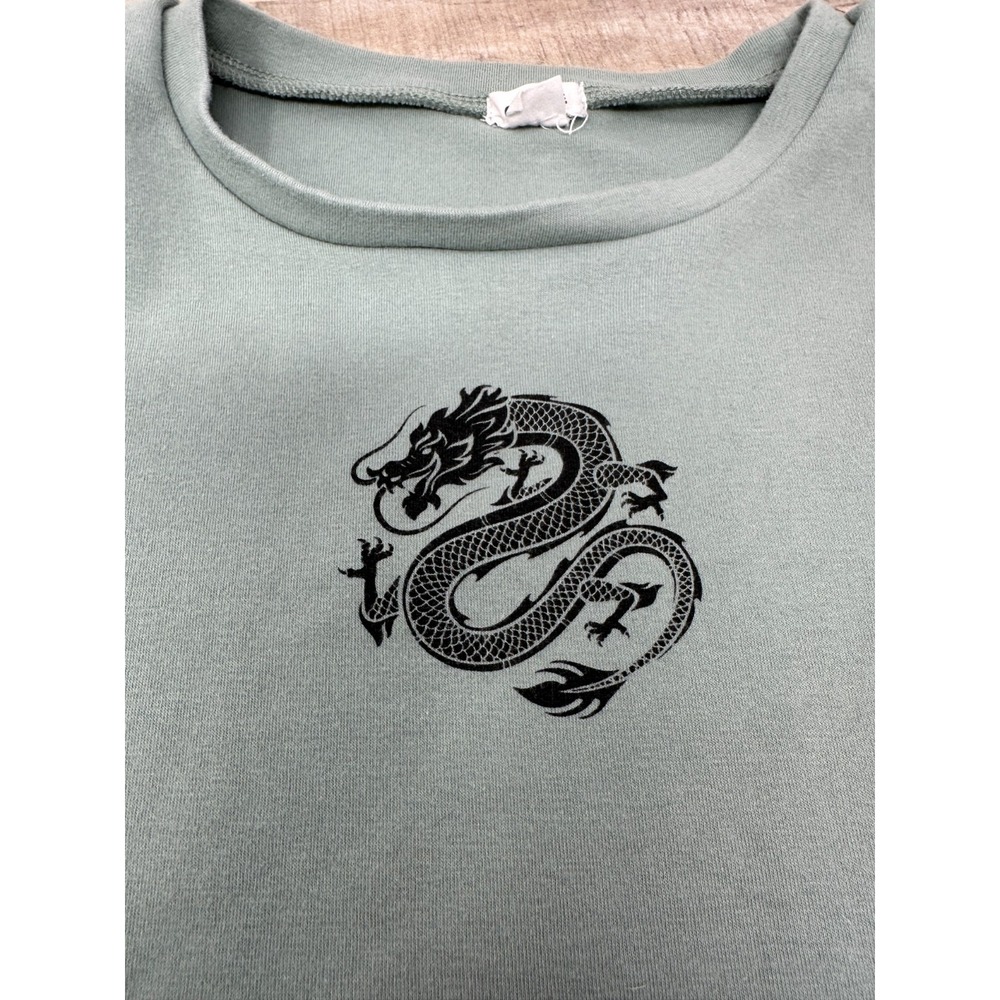 Garage Jade Dragon Green Crop Top Graphic Print‎ Size Large - Picture 2 of 7